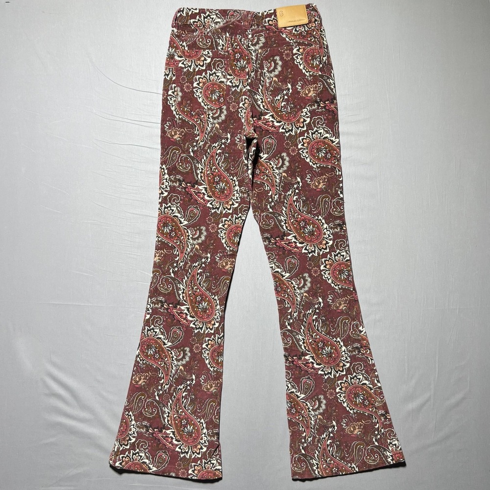 Sterling & Stitch Flare‎ Pants Womens 27x32.5 Brown Paisley Corduroy Boho Retro - Picture 2 of 16